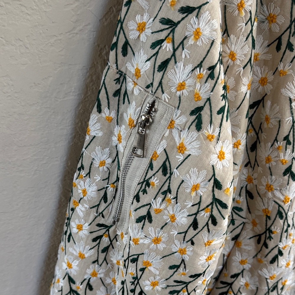 NWOT Floral Embroidered Linen Bomber Jacket - Picture 4 of 7